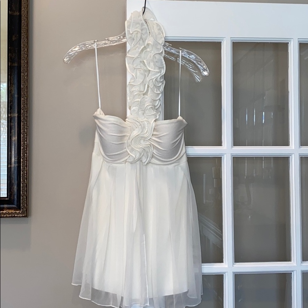 White Ruffle Detail Halter with Moulded Cups